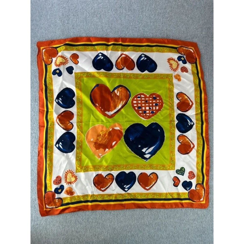 100% Silk Reine Seide Heart Pattern Square Scarf 20”x20”
